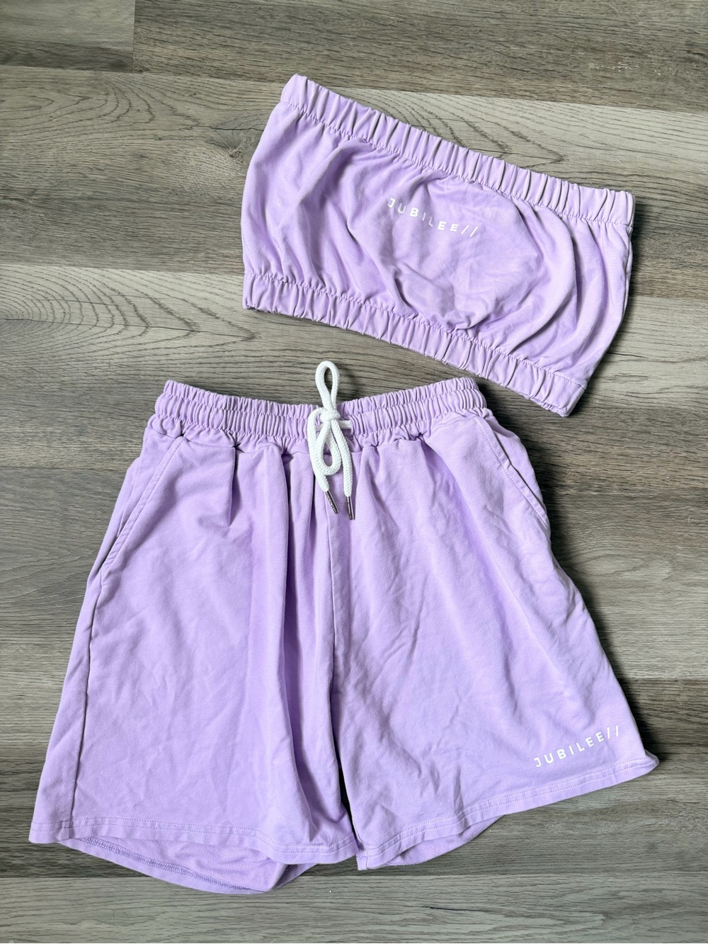 NEW Layere Jubilee Sweat Shorts Tube top Set Lilac Purple Stretch Athletic Small